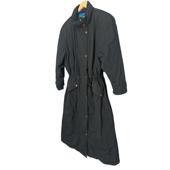 Vintage L.L. Bean Goose Down Puffer Trench Coat Black Size Large - Picture 2 of 8